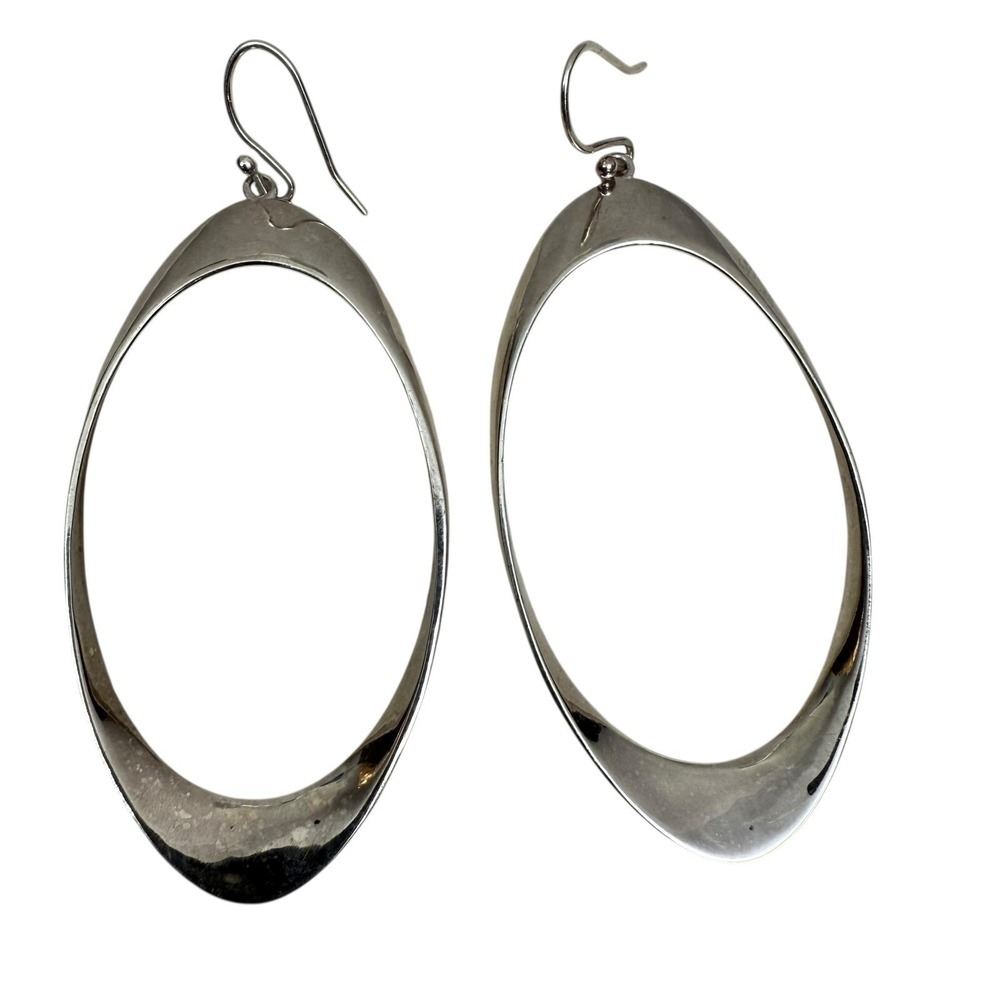 Stefani Argento SA 925 Sterling Silver Oval Hoop Earrings Dangle Drop Minimalist